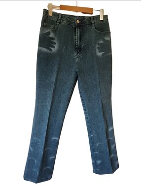 Vintage Y2K Handprint Jeans  Celestial Moon Graphic Straight Leg Size 28